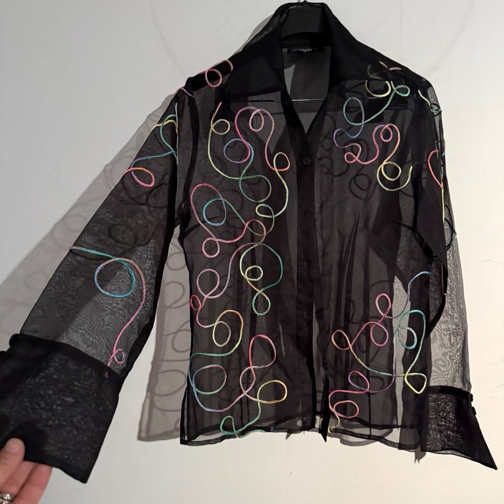 Silkland Size 4 100% Silk Button Sheer Whimsigoth Artsy Maximalist Festival